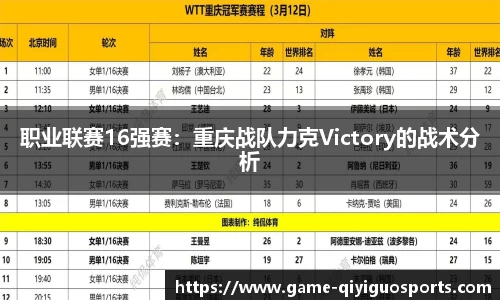 职业联赛16强赛：重庆战队力克Victory的战术分析
